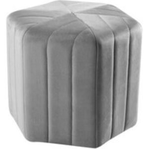 Minimal Hexagonal Velvet Footstool Ottoman in Grey with Chic Stripes | Wowcher