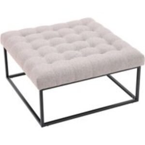Elegant Square Linen Footstool with Contemporary Metal Frame Design | Wowcher
