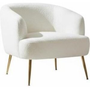 Cloud-Soft White Teddy Fabric Armchair with Gold Metal Legs