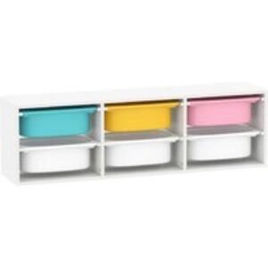 Low 2-Tier Kids Modular Toy Storage Unit with 6 Colourful Plastic Bins - Bedroom & Nursery Organiser | Wowcher