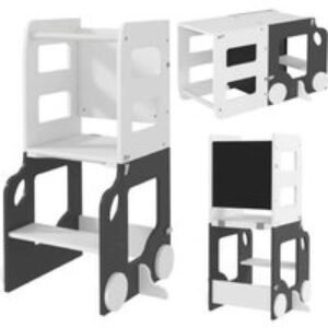 4-in-1 Foldable Toddler Step Stool with Safety Rail - Grey MDF & Pine