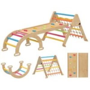 8-in-1 Toddler Climbing Triangle Set with Slide - Multicolour - Indoor/Outdoor Play Gym for Ages 1-6 - Montessori