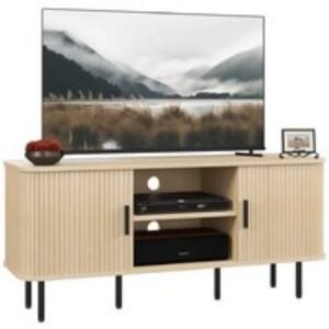 Wood TV Stand with Storage for TVs up to 55" - Oak Finish