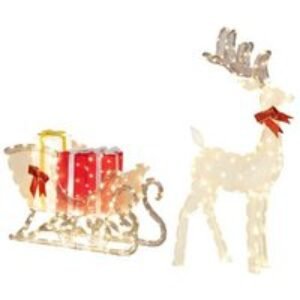 Pre-Lit Outdoor LED Christmas Reindeer & Sleigh with Gift Boxes - Weatherproof Festive Display