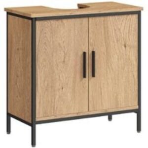 Modern Oak Bathroom Vanity Unit with Shelf & 2 Doors - Freestanding Storage Cabinet | Wowcher