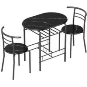 Three-Piece Compact Marble-Effect Dining Table Set with Metal Frame - Space-Saving