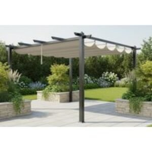 Spacious 13x13ft Aluminium Pergola with Retractable Waterproof Roof Canopy | Wowcher