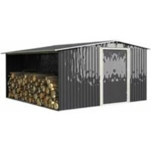 10.8x8.5ft Metal Garden Shed and Integrated Open Log Storage Space | Wowcher