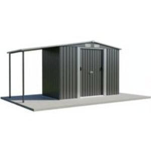 PRICE DROP! 8.4x8.5ft Galvanised Steel Outdoor Storage Shed with Lean-To and Sliding Doors | Wowcher