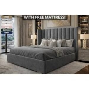 PRICE DROP! Plush Velvet Pure Wingback Upholstered Bed with Memory Foam Sprung Mattress | Wowcher