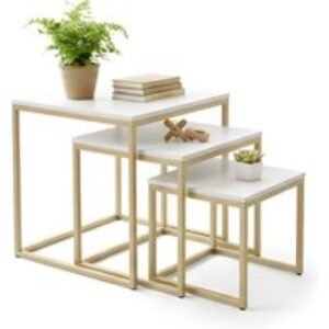 3pc Industrial Nesting Coffee Table Set with Woodgrain Tops & Metal Frame - 3 Colours | Wowcher