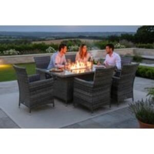 Rattan 4- or 6-Seater Garden Set - Rectangular Gas Firepit Table Option | Wowcher