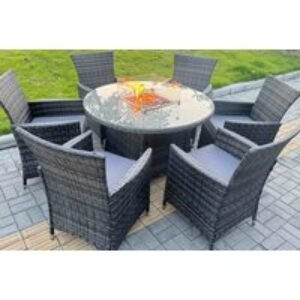 Stylish Outdoor Grey Rattan Set with Firepit Table & Cushioned Chairs - 3 Options | Wowcher