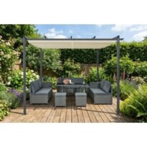 Modern Metal Garden Pergola with Retractable Roof & UV Sun Shade - 3m or 4m | Wowcher