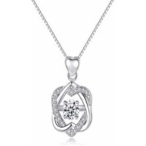 Linked Heart Crystal Pendant Necklace - Rhodium Plated