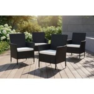 Outdoor Set of 4 Rattan Chairs with Cushions and Sturdy Metal Frame | Wowcher