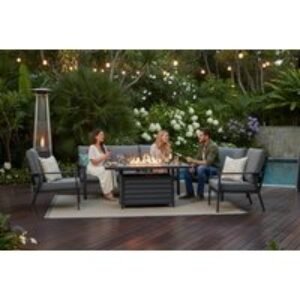 Luxury 7 Seater Aluminium Garden Sofa Dining Set with Fire Pit Table - Beige or Grey | Wowcher
