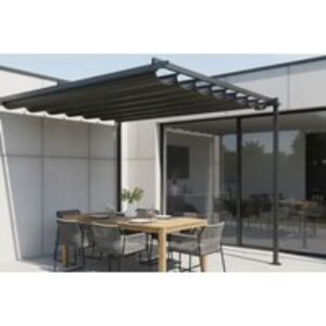 10FT x 13FT Outdoor Lean-To Pergola with Adjustable Canopy & Trellis | Wowcher