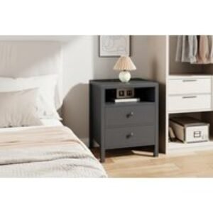 Modern Set of 2 Bedside Tables with Power Strip & USB Charging | Wowcher