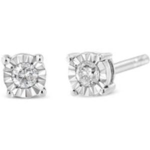 Sterling Silver 0.10ct Diamond Illusion Set Stud Earrings - Classic Round-Cut