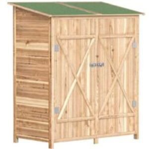 140 x 75cm Fir Wood Vertical Storage Shed with Lockable Asphalt Roof - Weatherproof Outdoor Garden Equipment Cabinet | Wowcher