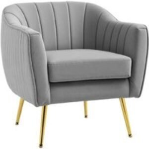 Grey Velvet-Feel Shell Back Accent Chair - Modern Tub Armchair