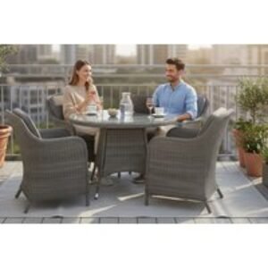 Royal Craft Paris 4-Seater Rattan Round Dining Set with Cushions | Wowcher