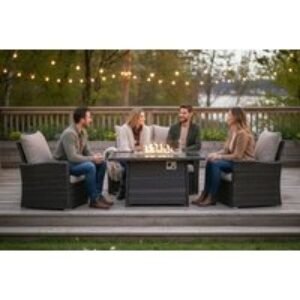 4 Seater Rattan Furniture with Rising or Fire Pit Table Option | Wowcher