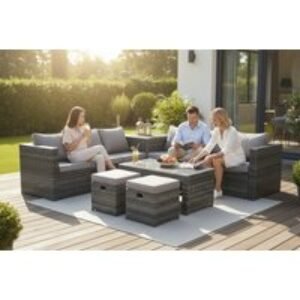 Spacious 8 Seater Rattan Corner Sofa Set with Dual Tables and Stools | Wowcher