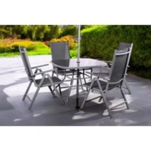 Rio 4-Seater Recliner Dining Set with Parasol and Glass Table by Royal Craft | Wowcher