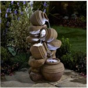 Rustic Cascading Tipping Pot Garden Water Feature - LED Outdoor Decor | Wowcher
