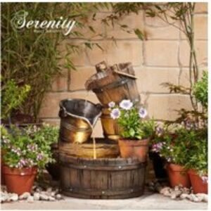 Rustic Cascading Barrel Water Feature & Planter - Garden Ornament Outdoor Decor | Wowcher