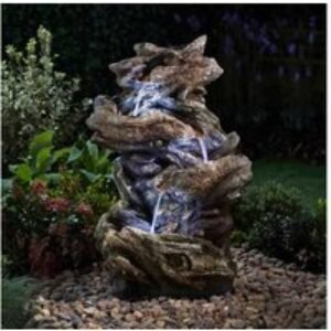 Rustic Wood-Effect 4 Tier Garden Water Feature - Outdoor Fountain Decor | Wowcher