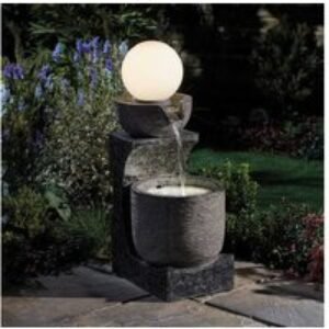 Modern Garden Bowl Water Feature with Globe Light - Outdoor Decor Fountain | Wowcher