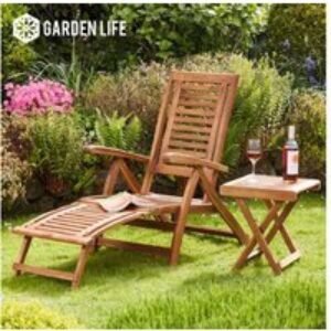 Acacia Wood Folding Steamer Deck Chair - Weather-Resistant Garden Lounger + Optional Table | Wowcher