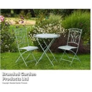 Sage Powder-Coated Wrought Iron Foldable Garden Bistro Set - Space-Saving