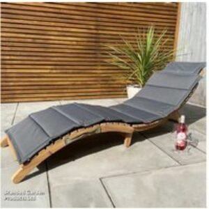 Acacia Wood Reclining Sun Lounger with Grey Cushion - Foldable