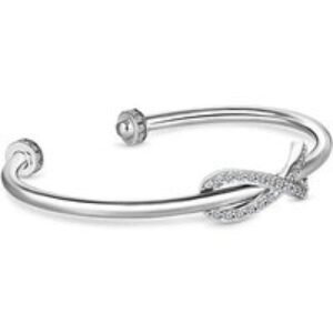 Rhodium Plated Infinity Crystal Bangle Bracelet - Elegant Cuff