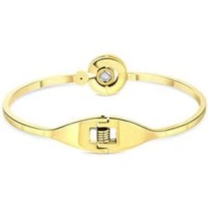 Gold Plated Love Language Bangle Bracelet - Crystal Accent