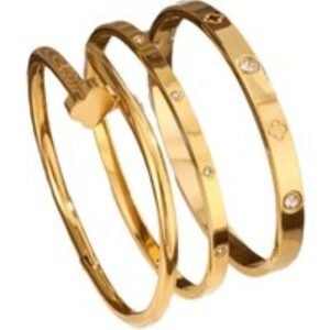 Women's 18K Gold-Plated Vacuum-Set Diamond 3pc Bracelet Set - 4 Design Options | Wowcher