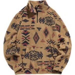 Black Men's Aztec Printed Sherpa Fleece Pullover - 4 Colours