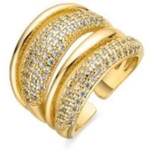 LUXENTER Merima 18ct Yellow Gold Statement Ring with Zirconia Stones - Bold Women's Jewellery | Wowcher