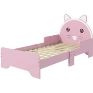 Kids Cat Themed Bed with Guardrails - Pink Children's Bed Frame | Wowcher