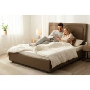 Contemporary Brown Ottoman Fabric Storage Bed - Kingsize