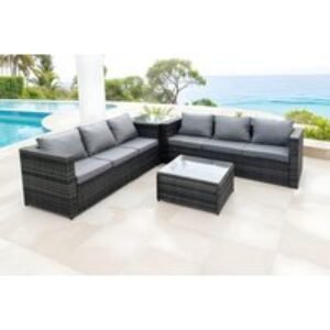 6-Seater Grey Rattan Corner Sofa Set - Weatherproof Rattan Garden Lounge | Wowcher