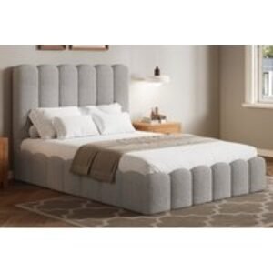 Harrington Bouclé Bed Frame with Padded Headrest and Modern Silhouette | Wowcher