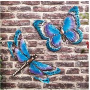Weather-Resistant Metal & Glass Butterfly Wall Art - Garden Ornament & Outdoor Decor | Wowcher