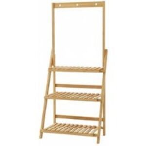3-Tier Foldable Wooden Ladder Shelf with Hanging Rod and Slatted Tiers | Wowcher