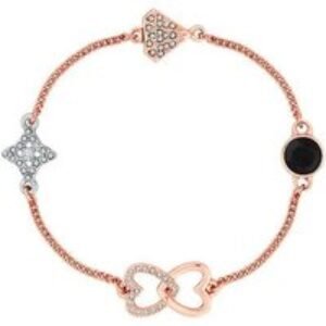 Rose Gold Heart Charm Stacker Bracelet - Crystal Embellished