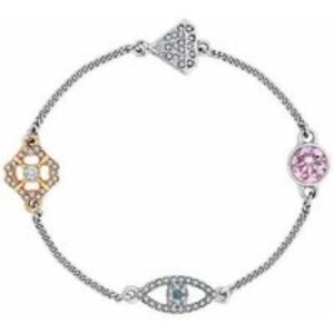 Silver Rhodium Evil Eye Charm Stacker Bracelet - Crystal Embellished